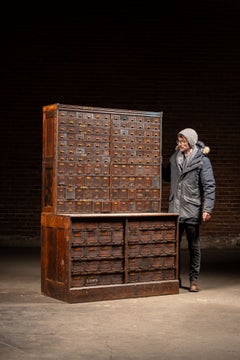 Antique Monumental Industrial Hardware & Parts Cabinet by W. C. Heller