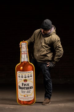 Vintage Oversized Five Brothers Bourbon Figural Bottle Advertising Sign