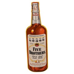 Vintage Oversized Five Brothers Bourbon Figural Bottle Advertising Sign