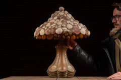 Vintage Seashell Mosaic Table Lamp with Painted Ceramic Base