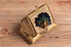 Early 20th Century Peacock Feather Perfume Casket with Two Bottles