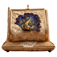 Early 20th Century Peacock Feather Perfume Casket with Two Bottles