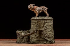Vintage Figural Bulldog Desk Humidor with Faux Bois Stand