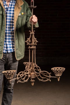 Antique Cast Iron Gothic Revival Three-Light Chandelier