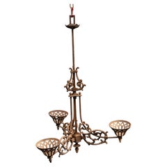 Antique Cast Iron Gothic Revival Three-Light Chandelier
