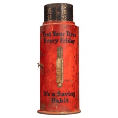 Antique "Schrader" Tire Gauge Tin Litho Countertop Point-of-Sale Display