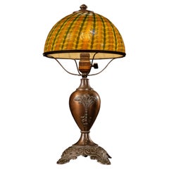 Art Nouveau Bronze Table Lamp with Green Favrile Shade by Edward Miller