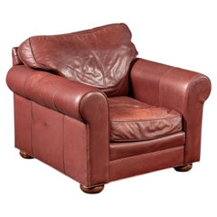 Vintage Leather Armchair with Ottoman in Red by Leathercraft