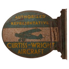 Original Curtiss-Wright Aircraft Flanged Metal Sign