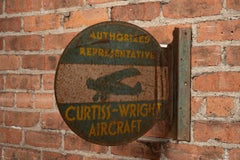 Original Curtiss-Wright Aircraft Flanged Metal Sign