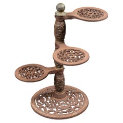 Antique Adjustable Cast Iron Three-Tier Plant Stand