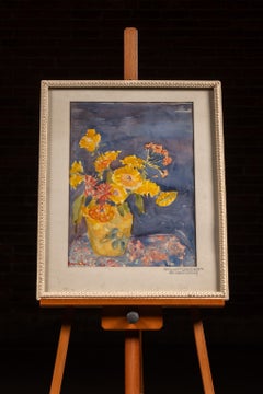 Flowers  c. 1925 Framed Margaret Grossenbach Watercolor, Signed
