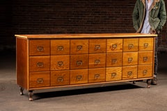 Vintage Industrial 21-Drawer Oak Index Cabinet