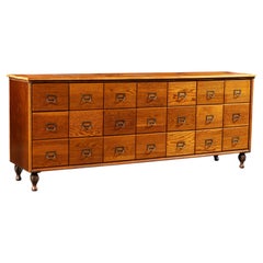 Vintage Industrial 21-Drawer Oak Index Cabinet
