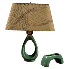 Mid-Century Ceramic Lamp and Tray Set in Green