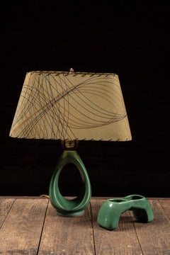 Mid-Century Ceramic Lamp and Tray Set in Green