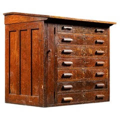 Antique Quarter-Sawn Slant-Top Oak Flat File Cabinet and Desk