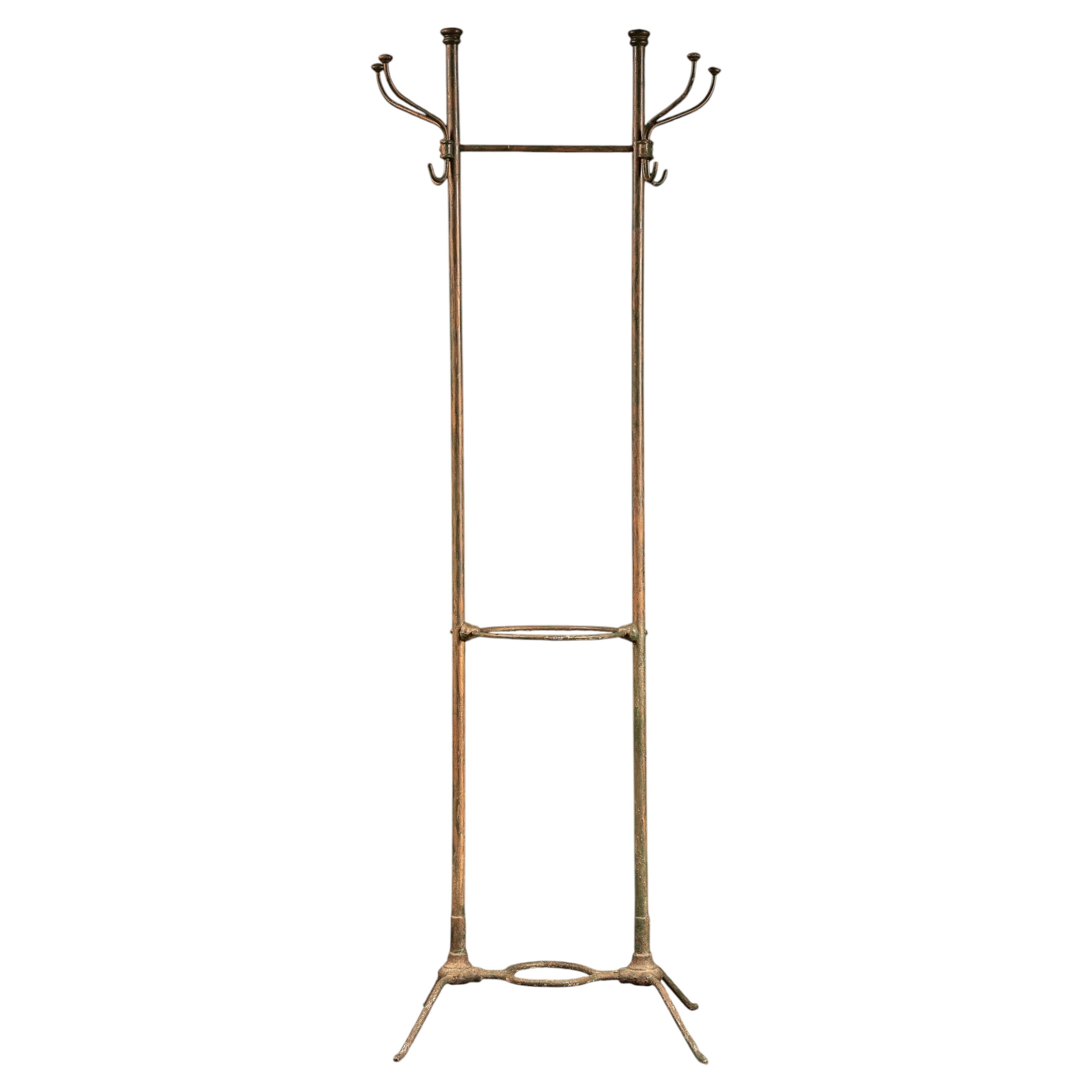 Antique Industrial Metal Hall Tree Coat Rack For Sale