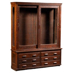 Antique Oak Laboratory Two-Piece Cabinet by Kewaunee
