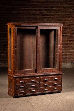 Antique Oak Laboratory Two-Piece Cabinet by Kewaunee