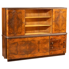 Art Deco Italian Rosewood Burl Veneer and Birdseye Maple Two-Piece Hutch