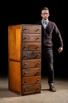 Antique Oak and Plywood Crazed Parts Cabinet