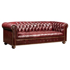 Vintage Tufted Leather Chesterfield Sofa in Burgundy