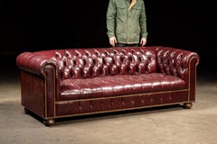Vintage Tufted Leather Chesterfield Sofa in Burgundy