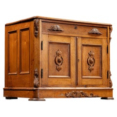 Antique Carved Wooden Lowboy Storage Cabinet