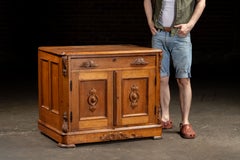 Antique Carved Wooden Lowboy Storage Cabinet
