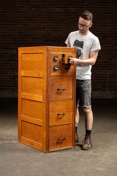Vintage Quartersawn Card File Cabinet with Card Catalog