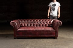 Tufted Leather Chesterfield Sofa in Burgundy