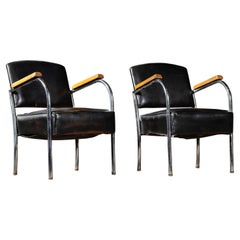 Pair Of Art Deco Barber Shop Armchairs in Black