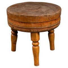 Round Butcher Block Coffee Table on Wooden Legs