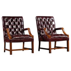 Pair of Tufted Leather Square-Back Dining Chairs in Oxblood