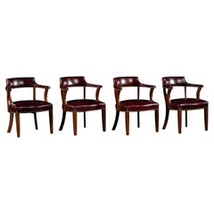 Set Of Four Nailhead Trim Barrel-Back Leather Armchairs in Oxblood