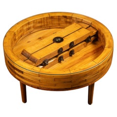Vintage Wooden Foundry Mold Coffee Table with Glass Top