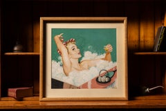Original Framed Patterson Pin-Up Girl in Bath Painting; Signed