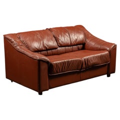Vintage Leather Loveseat in Brick Red