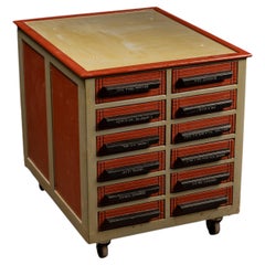 Vintage 12-Drawer Industrial Rolling Parts Cabinet