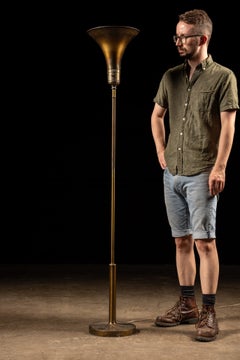 Vintage Brass Art Deco Torchiere Floor Lamp