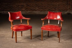 Pair of Brass Nailhead Leather Captain’s Armchairs in Burnt Orange