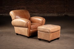 Leather Club Chair with Ottoman in Beige by Preston Hill
