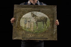 Insegna pubblicitaria d’epoca in latta litografata della Stewart Horse Clippers