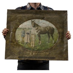 Insegna pubblicitaria d’epoca in latta litografata della Stewart Horse Clippers