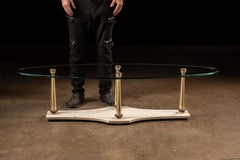 Mid-Century Marble and Glass Neoclassical Oblong Coffee Table