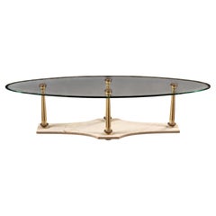 Mid-Century Marble and Glass Neoclassical Oblong Coffee Table