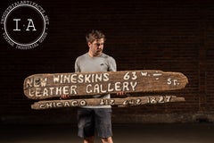 Vintage Wooden New Wineskins Leather Gallery Handcrafted Leather-Lettered Sign