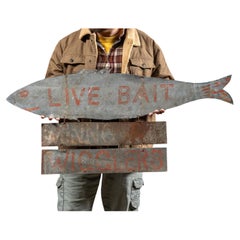 Mid-20th Century American Folk Art Double-Sided Bait Shop Fish Sign