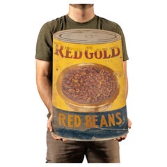 Mid-20th Century American Hand-Painted Red Gold Red Beans Advertising Sign
